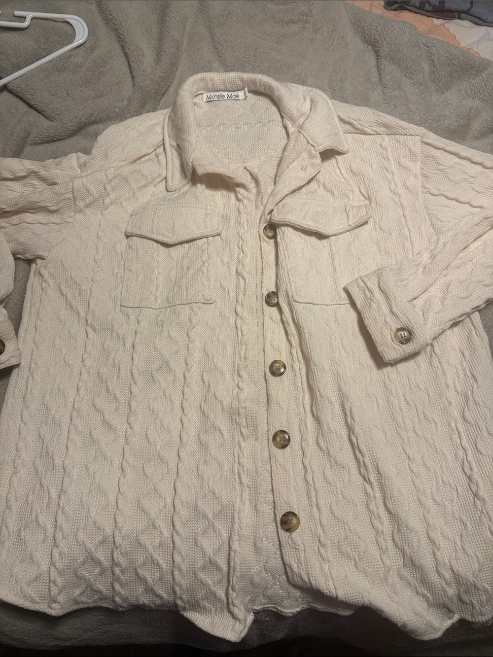 Michelle Mae Cream Cable-Knit Button Front Shirt